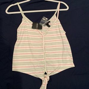 Pink and Green Striped Front Tie Tank Top